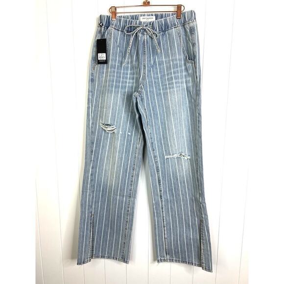 NWT One Teaspoon Le Stripe Roadhouse Wide Leg Drawstring Jeans Size Med - Picture 1 of 12